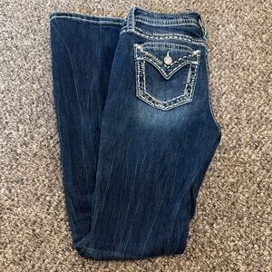 Miss Me Dark Blue Boot Cut Jeans with Embellished Pockets